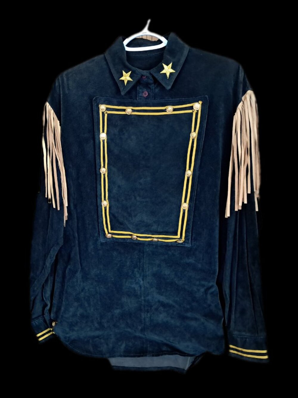 Navy Blue “Double D Ranch” CowboyWestern Cavalry Fringed Suede Shirt Women's Med